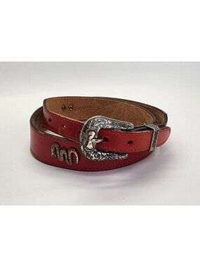 Circle Y Womens Red Leather Belt With Western Metallic Studs Buckle Size 32